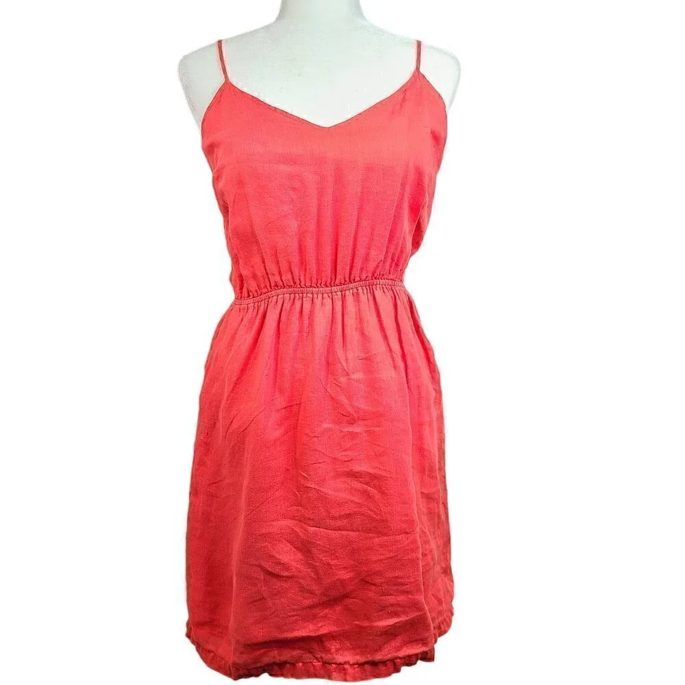 J Crew Salmon Pink Peach Linen Dress